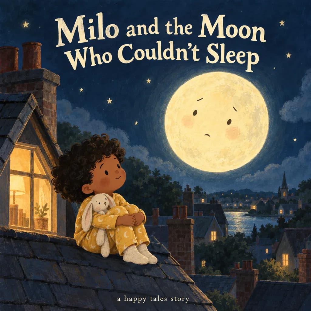Cover: Milo sits on a rooftop under a wide-awake full moon